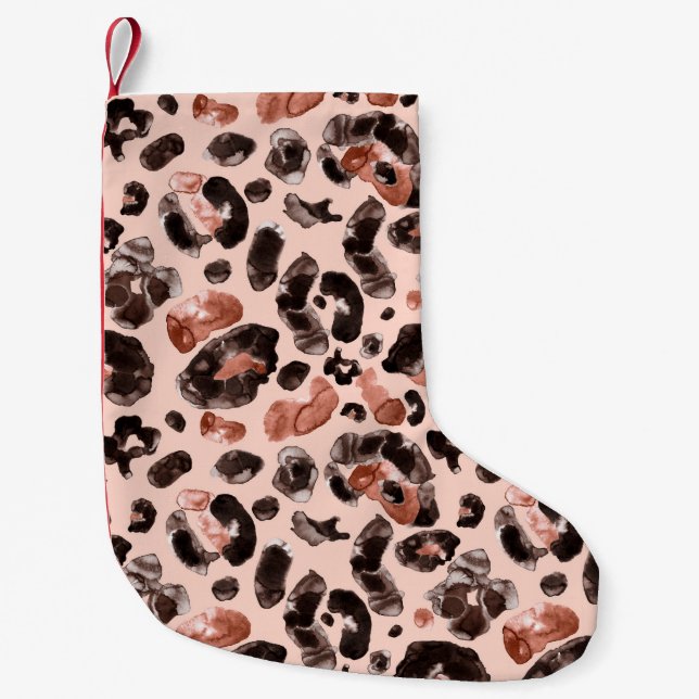 Watercolor leopard animal print pattern small christmas stocking (Front)