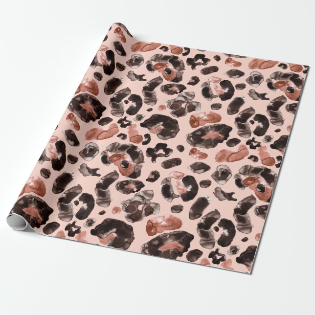 Watercolor leopard animal print pattern wrapping paper (Unrolled)