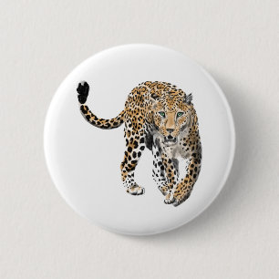 watercolor leopard jungle cat painted animal green 6 cm round badge