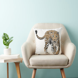 watercolor leopard jungle cat painted animal green cushion