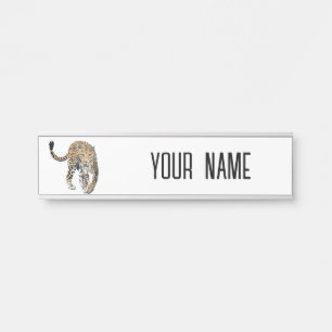 watercolor leopard jungle cat painted animal green door sign