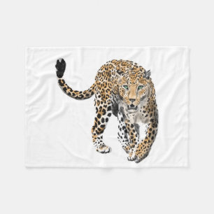 watercolor leopard jungle cat painted animal green fleece blanket