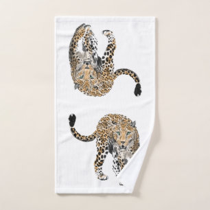 watercolor leopard jungle cat painted animal green hand towel