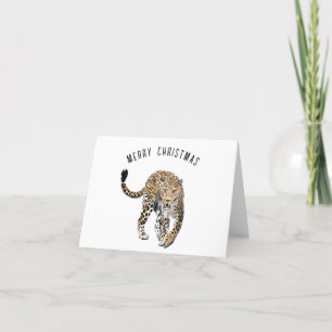 watercolor leopard jungle cat painted animal green holiday card