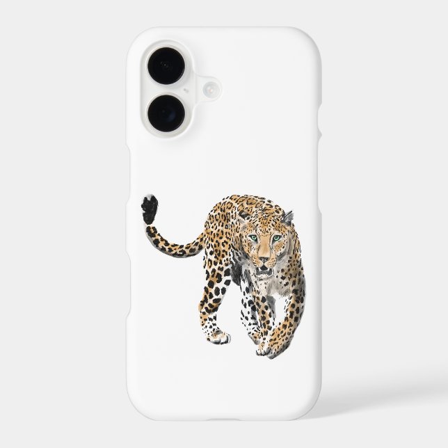 watercolor leopard jungle cat painted animal green iPhone case (Back)