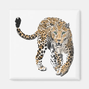 watercolor leopard jungle cat painted animal green magnet