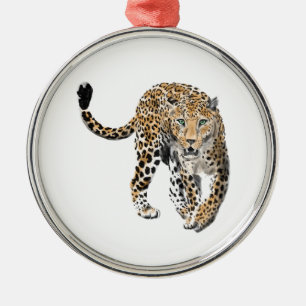 watercolor leopard jungle cat painted animal green metal ornament