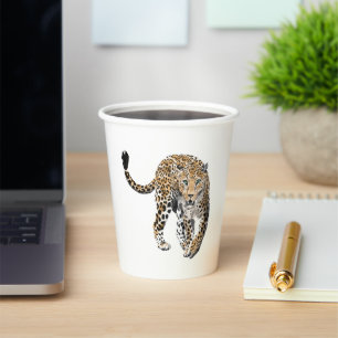 watercolor leopard jungle cat painted animal green paper cups
