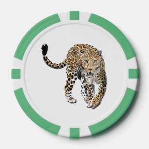 watercolor leopard jungle cat painted animal green poker chips