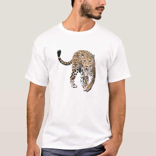 watercolor leopard jungle cat painted animal green T-Shirt (Front)