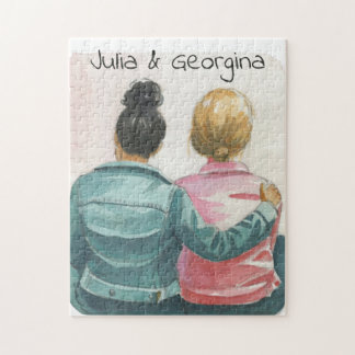 Watercolor Lesbian Couple Personalised Jigsaw Puzzle