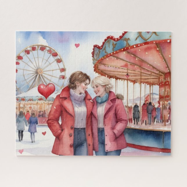 Watercolor Lesbian Valentine Jigsaw Puzzle (Horizontal)