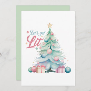 Watercolor Let’s Get Lit Christmas Tree  Invitation