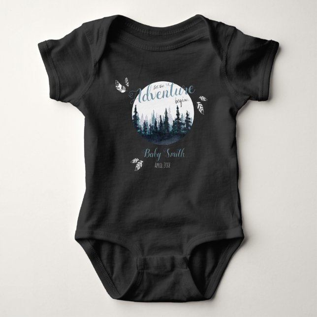 Watercolor Let the Adventure begin custom name Baby Bodysuit (Front)