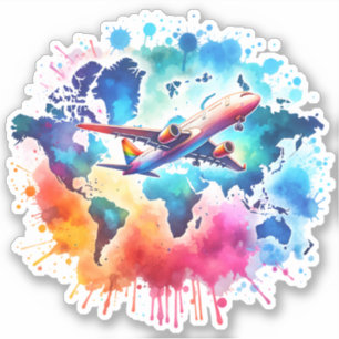 Watercolor Let's travel the world design 