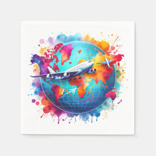 Watercolor Let's travel the world design  Napkin