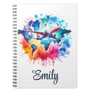 Watercolor Let's travel the world design Notebook