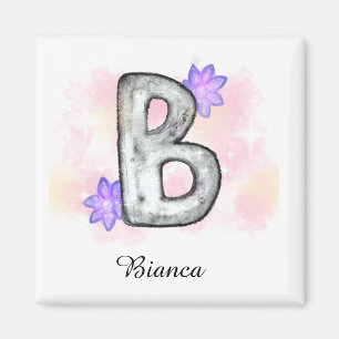 Watercolor Letter B With Purple Flowers Magnet