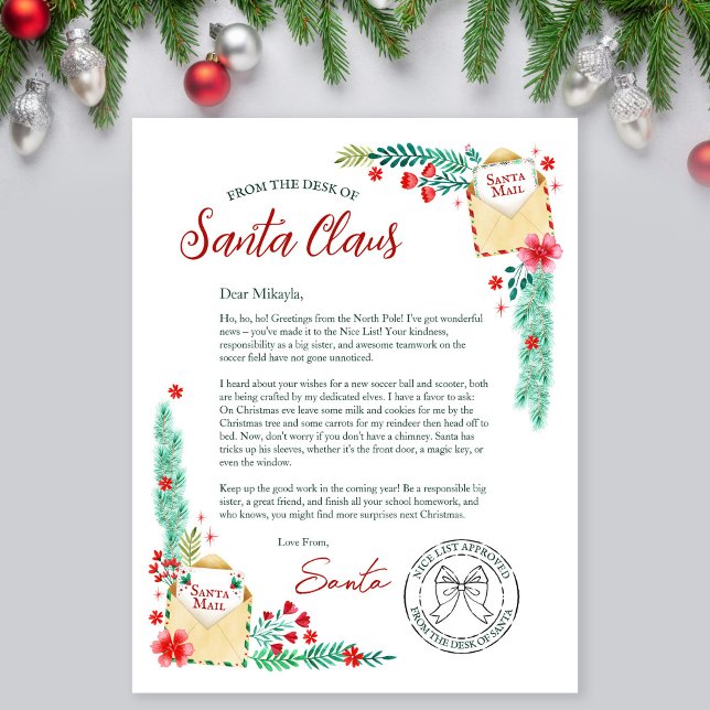 Watercolor Letter From Santa Claus for Kids  (Watercolor Letter From Santa Claus for Kids)