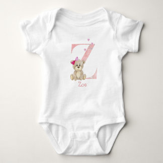 Watercolor letter Z with teddy bear for baby girl. Baby Bodysuit