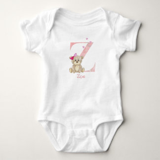 Watercolor letter Z with teddy bear for baby girl. Bodysuit