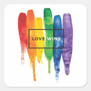 Watercolor LGBT Love Wins Rainbow Paint Typographi Square Sticker