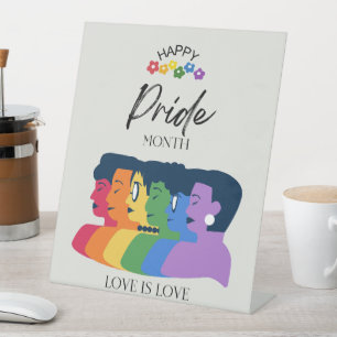 Watercolor LGBTQ PRIDE Month Party Pedestal Sign