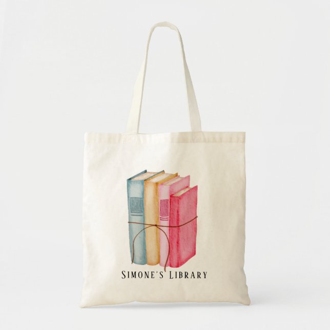 Watercolor Library Books Custom Tote Bag (Front)