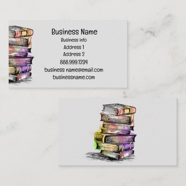 Watercolor Library Old Books Writer Business Card (Front/Back)