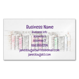 Watercolor Library Old Books Writer Magnetic Business Card