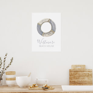 Watercolor Life Preserver Beach House Poster