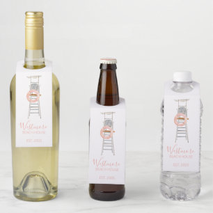 Watercolor Lifeguard Chair Beach House Bottle Tag