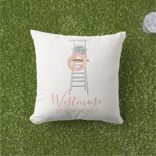 Watercolor Lifeguard Chair Beach House Cushion