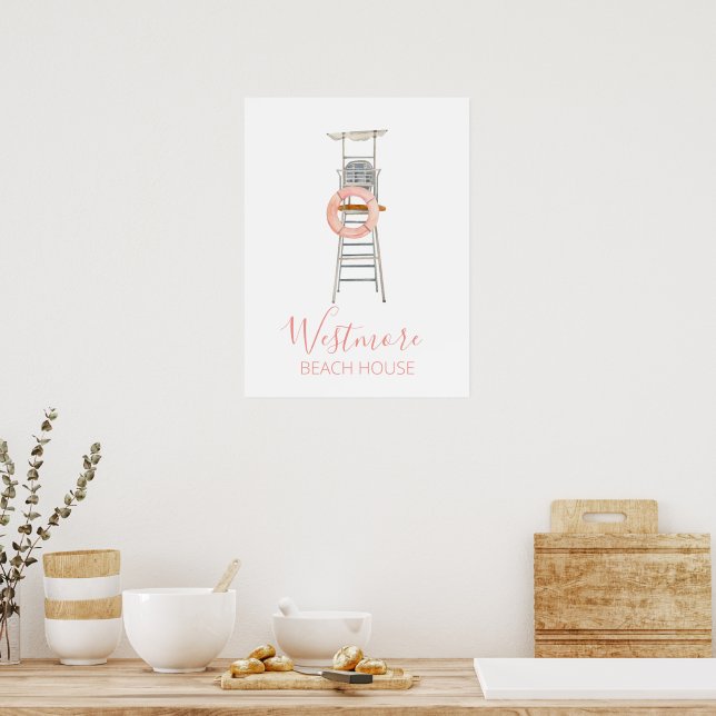 Watercolor Lifeguard Chair Beach House Poster (Kitchen)