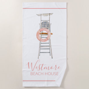 Watercolor Lifeguard Chair Beach House Towel