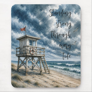 Watercolor Lifeguard Stand on Coastal Beach Mouse Pad