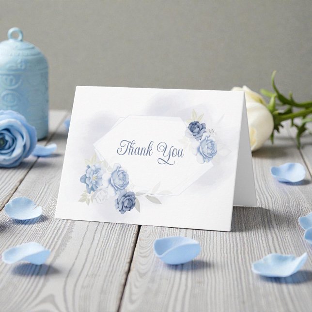 Watercolor Light Blue Floral Wedding Thank You Card (Creator Uploaded)