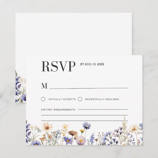 Watercolor Light Blue Wildflowers Bridal Shower RSVP Card (Front/Back)