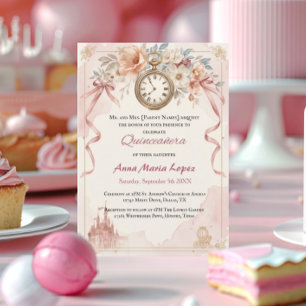 Watercolor light pink Cinderella theme quinceanera Invitation