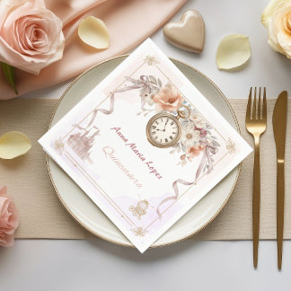Watercolor light pink Cinderella theme quinceanera Napkin