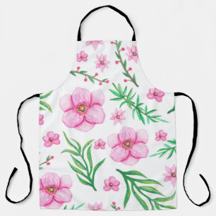 Watercolor Light Pink Flowers, Little Berries and  Apron