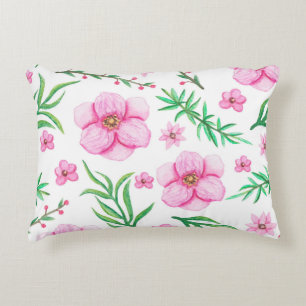 Watercolor Light Pink Flowers, Little Berries and Decorative Cushion