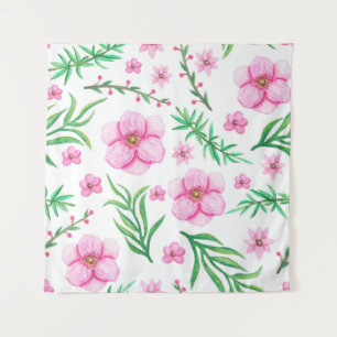 Watercolor Light Pink Flowers, Little Berries and Tapestry