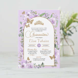Watercolor Light Purple Butterfly Quinceañera Invitation