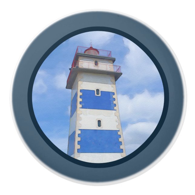 Watercolor lighthouse ceramic knob (Front)