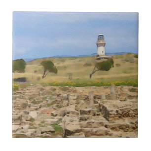 Watercolor lighthouse ceramic tile