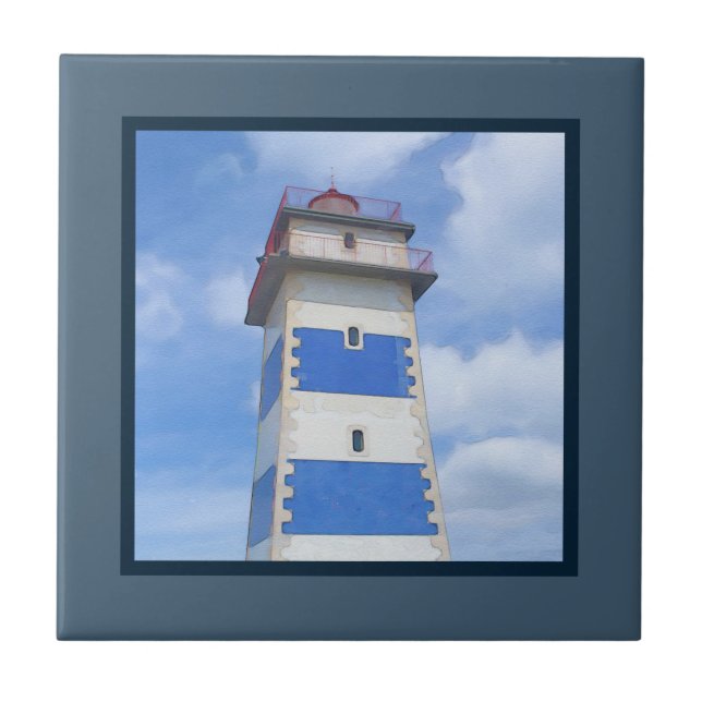 Watercolor lighthouse ceramic tile (Front)