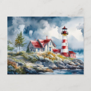 Watercolor Lighthouse Coastal Art Postcard 