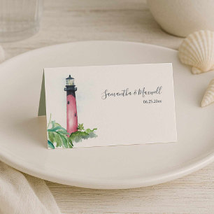 Watercolor Lighthouse Coastal Wedding Place Card