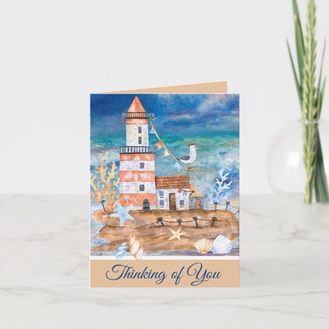 Watercolor lighthouse customisable note card (Front)